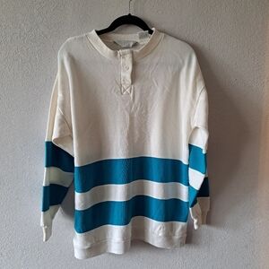 Blair Women's Cream and Blue Striped Crewneck Sweater